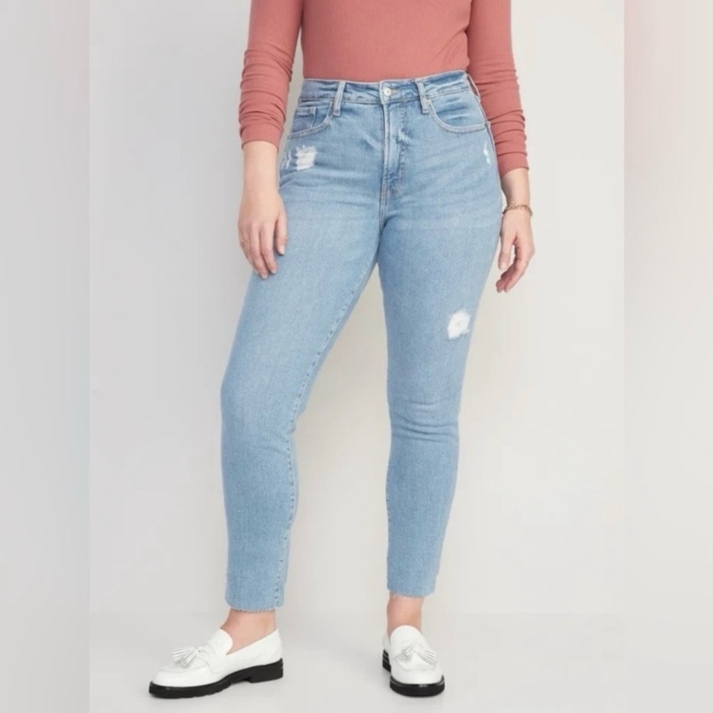 Old Navy High-Rise O.G. Straight secret-smooth pockets distressed jeans EUC sz 0 - Picture 2 of 6